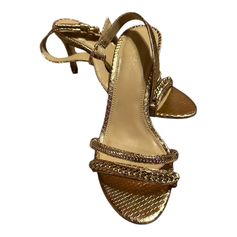 Michael Kors Jackie Gold Chain Snake Skin Sandals Heels Women’s Size 7 - Picture 4 of 5